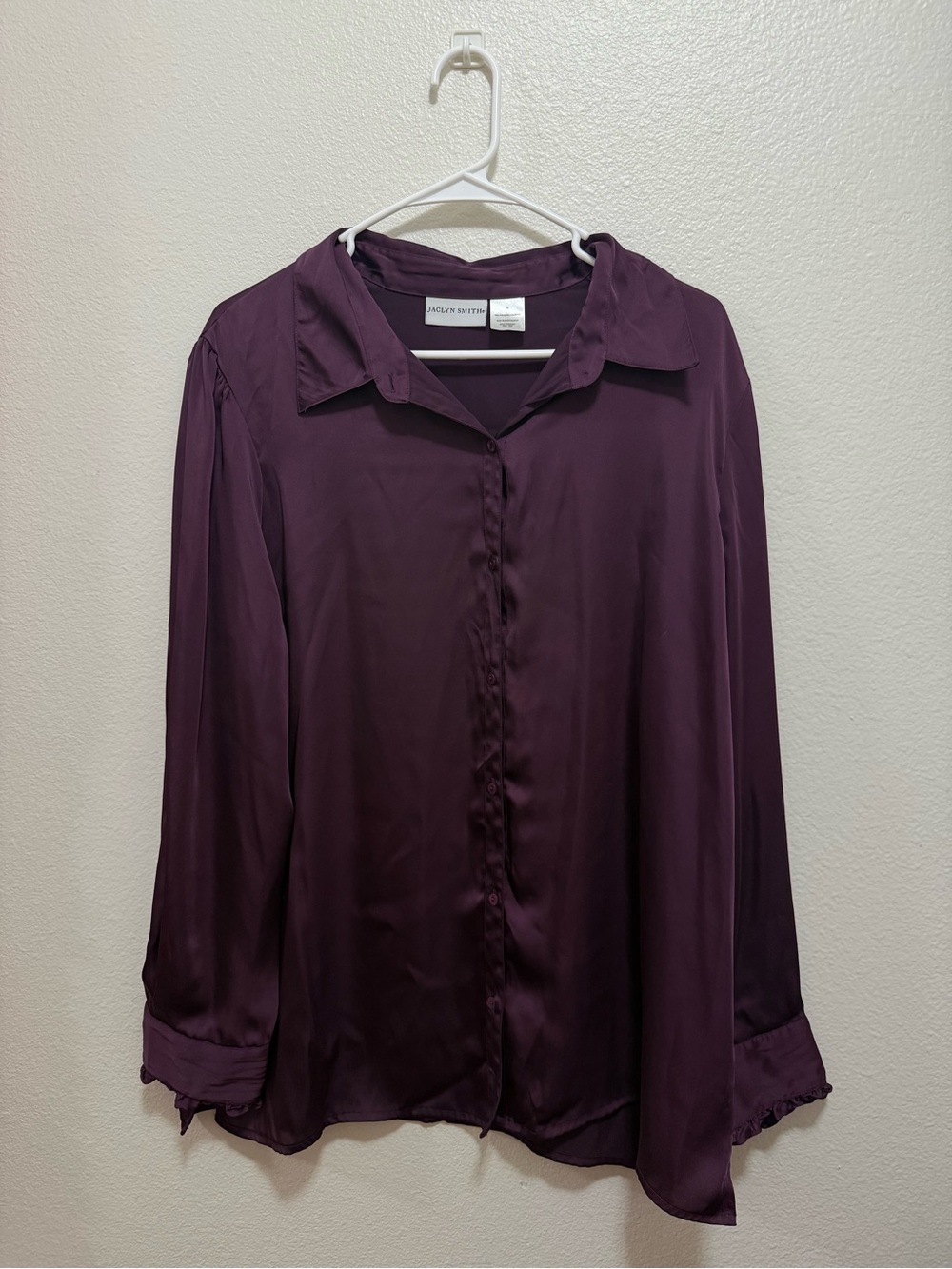 Jaclyn Smith Plum Satin Button-Down Shirt
